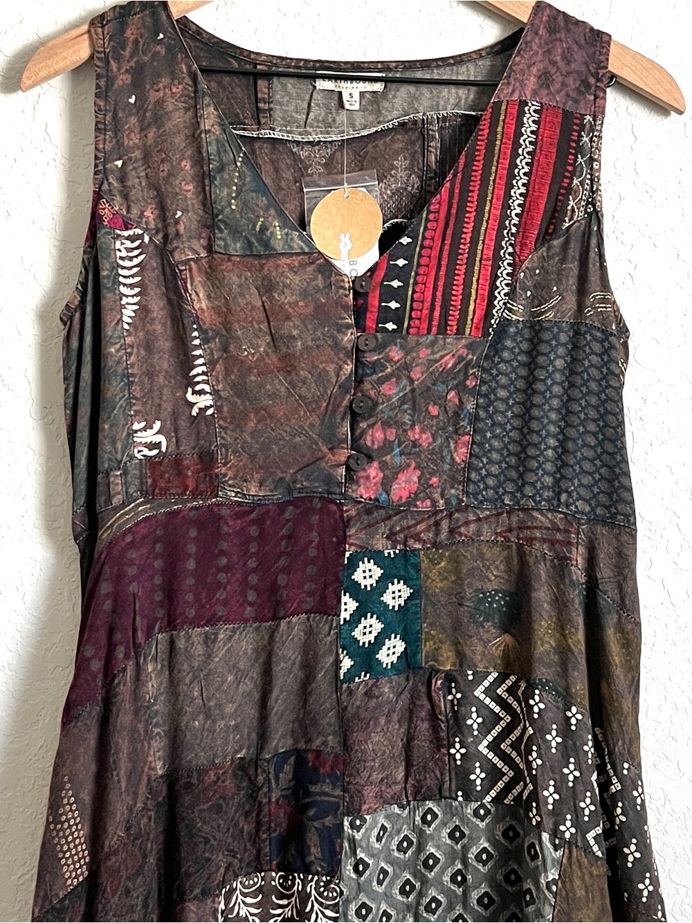 EARTHBOUND Patchwork Boho Dress Handkerchief Hem Sleeveless Gypsy Fairy NWT S - Picture 2 of 10